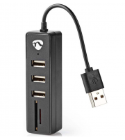 NEDIS HUB USB | 3 Puertos | USB 2.0 | Lector de Tarjetas SD / MicroSD | Negro - UHUBCU2320BK